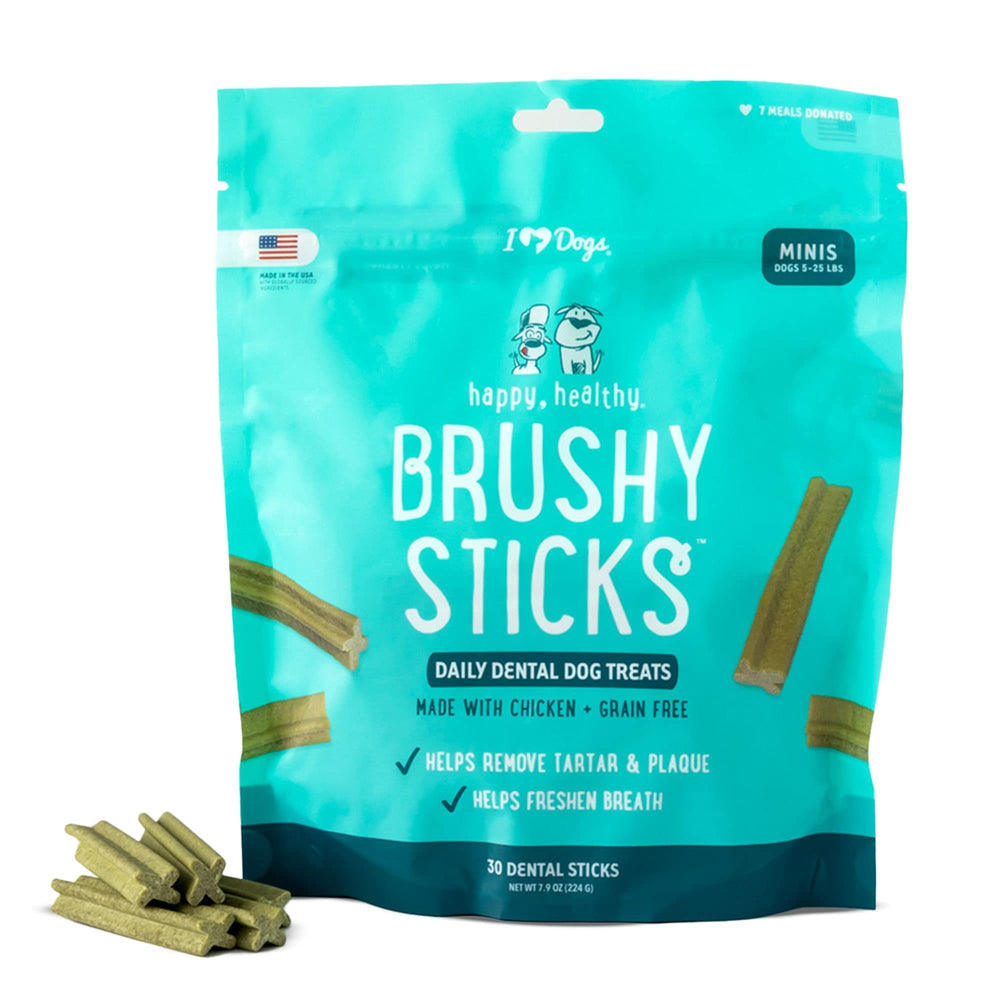 iHeartDogs Brushy Sticks : ensemble montrant l'hygiène dentaire quotidienne du chien.