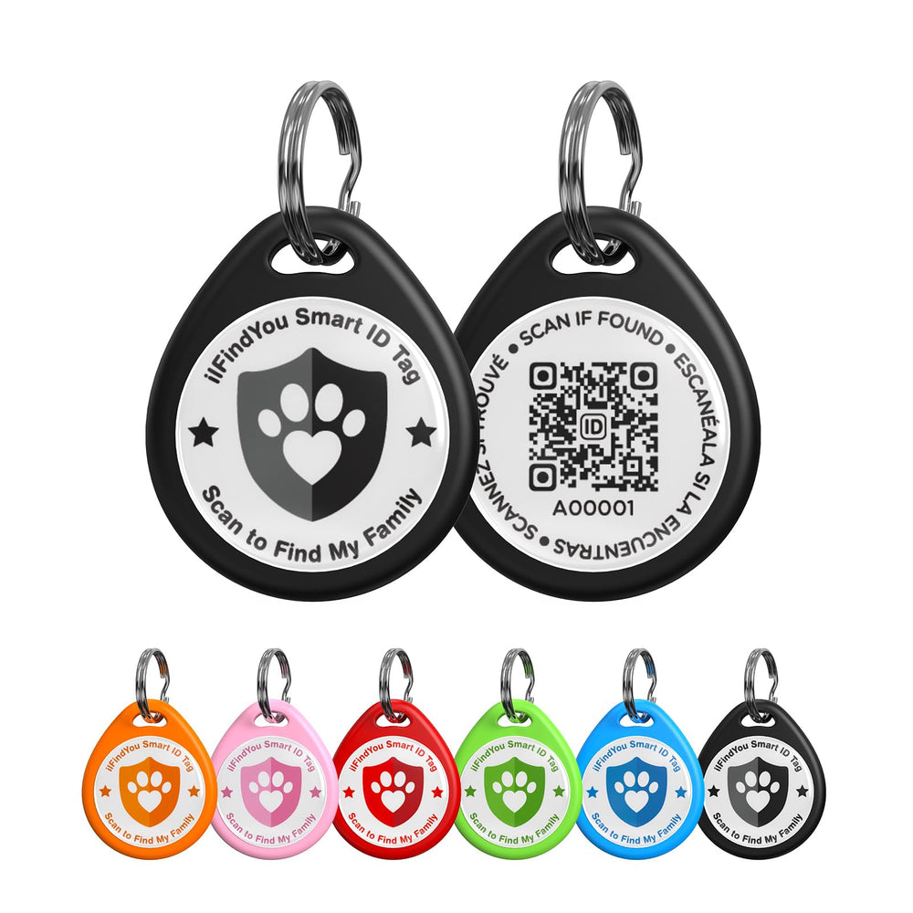 Étiquette d'identité ilFindYou avec QR pour chien, accès rapide au profil.