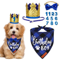 ADOGGYGO bandana bleu à carreaux pour chien, parfait pour des photos festives et joyeuses.