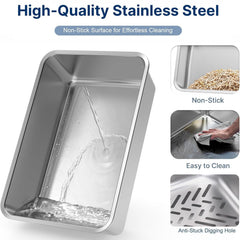 AOTECC XXL Stainless Steel Sifting Litter Box for Pine Pellets – Big Cats, Odor Control, Easy Clean