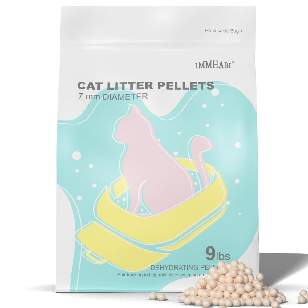 IMMHABI pellets litière 7mm plan proche, réduction des traces autour du bac.