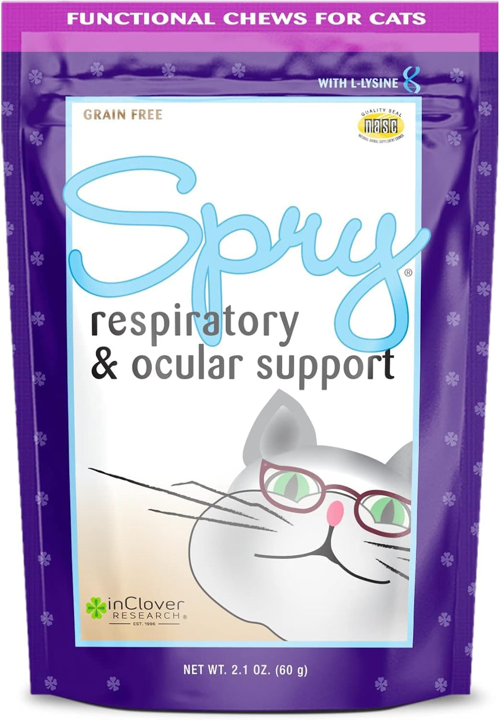 In Clover Spry – bouteille montrant le supplément pour chats et son soutien immunitaire potentiel.