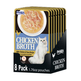 INABA Bouillon chat, pochette poulet ouverte, hydratation et arôme réconfortant.