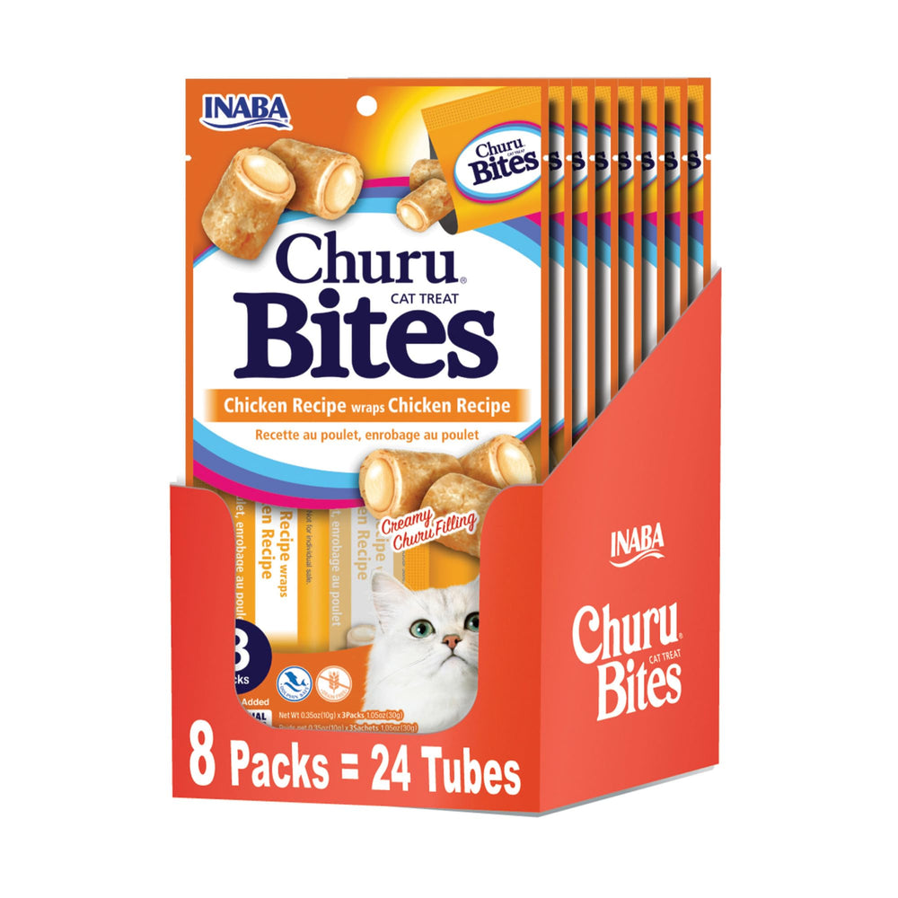 Inaba Churu Bites pour chats, poulet enveloppé, friandise tendre pour récompense.