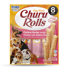 INABA Churu Rouleaux Poulet-Saumon, emballage individuel préservant frais et praticité.