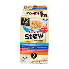 INABA Churu Stew chat – pochette montrant poulet et fruits de mer, parfait accompagnement.