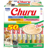 INABA Churu tube purée crèmeuse au thon et poulet, humidité élevée.