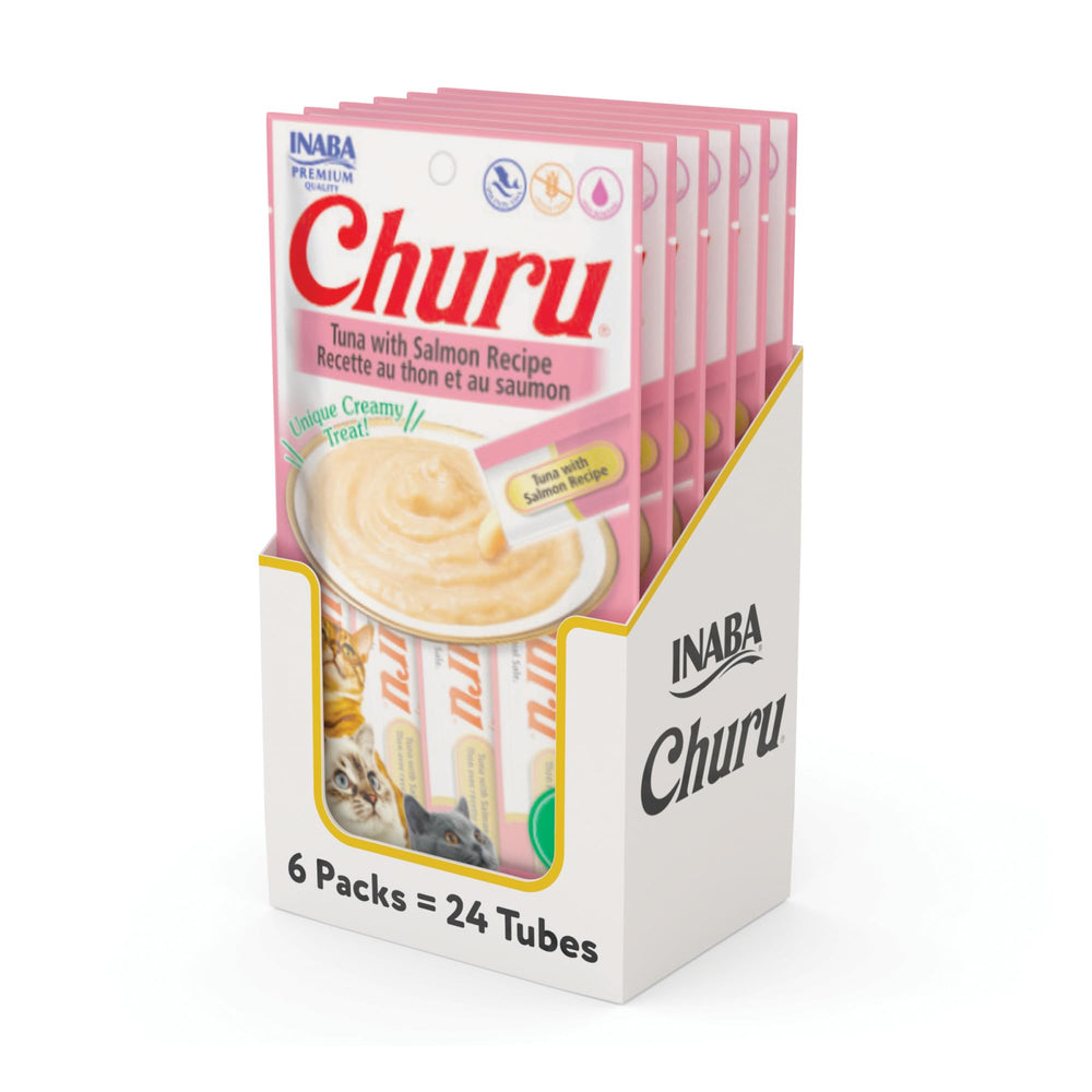INABA Churu Thon au Saumon Purée Crèmeuse en tube, friandise hydratante pour chats.