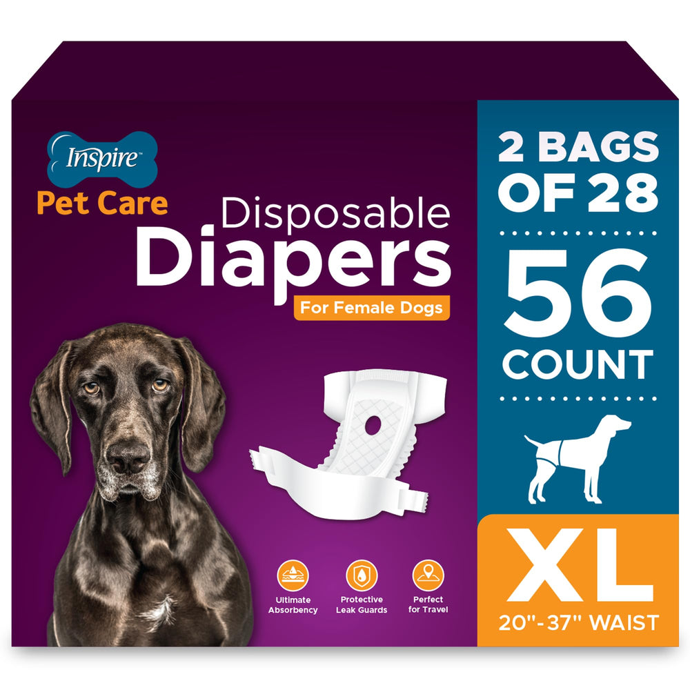 Couches Inspire Pet Care pour chienne femelle taille XL, lot de 56 pour plus d'autonomie.