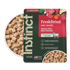 Instinct FreshDried Bites — boîte ouverte prête à nourrir des muscles solides.