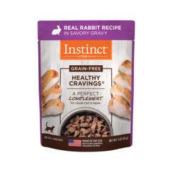 Instinct Lapin Poche 3oz ouverte, complément savoureux pour varier l’alimentation du chat.
