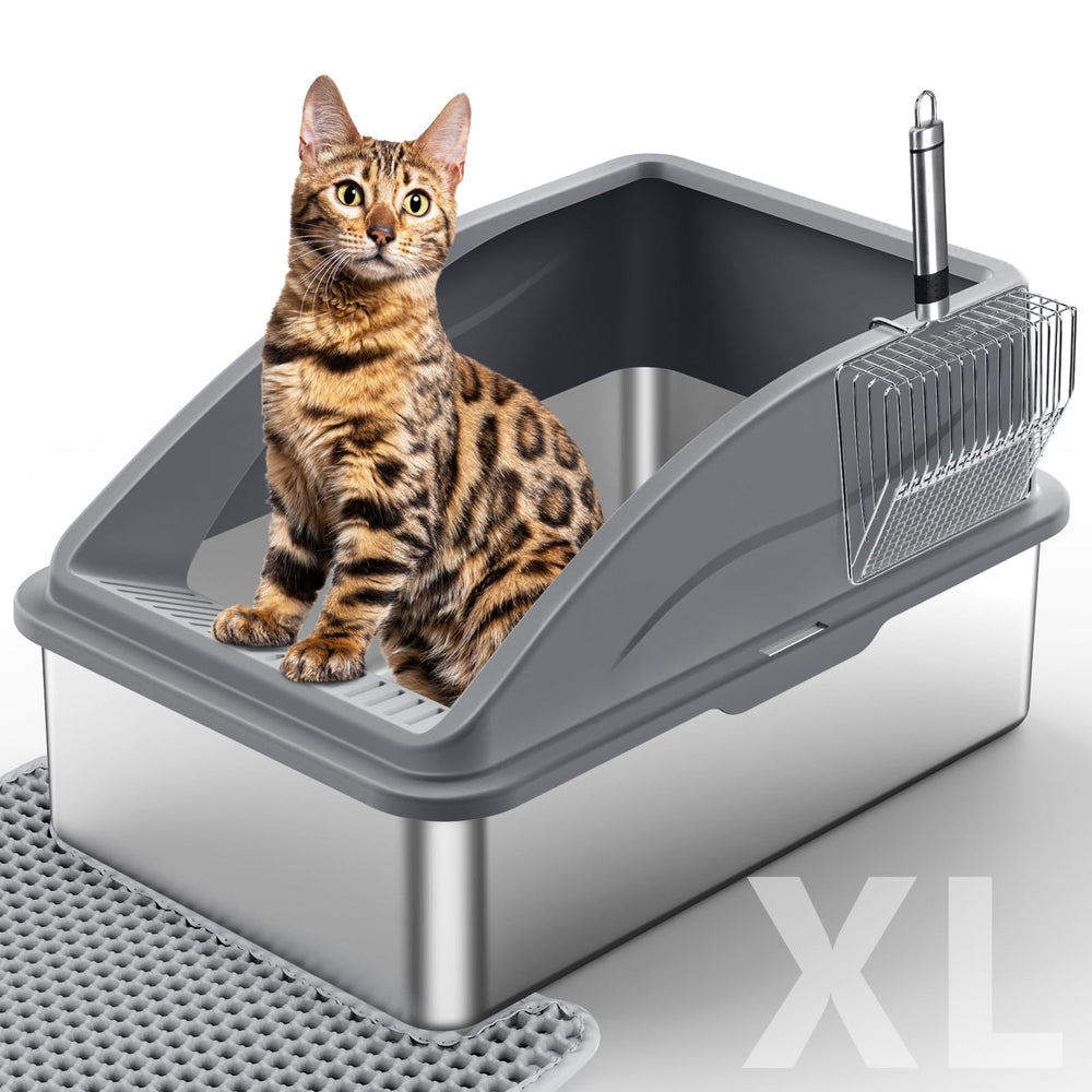 Bac INVENHO en acier inoxydable extra-large pour grands chats, qualité et espace.