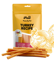 iPaw bâtonnets dinde patate douce, friandise naturelle idéale pour récompense canine.