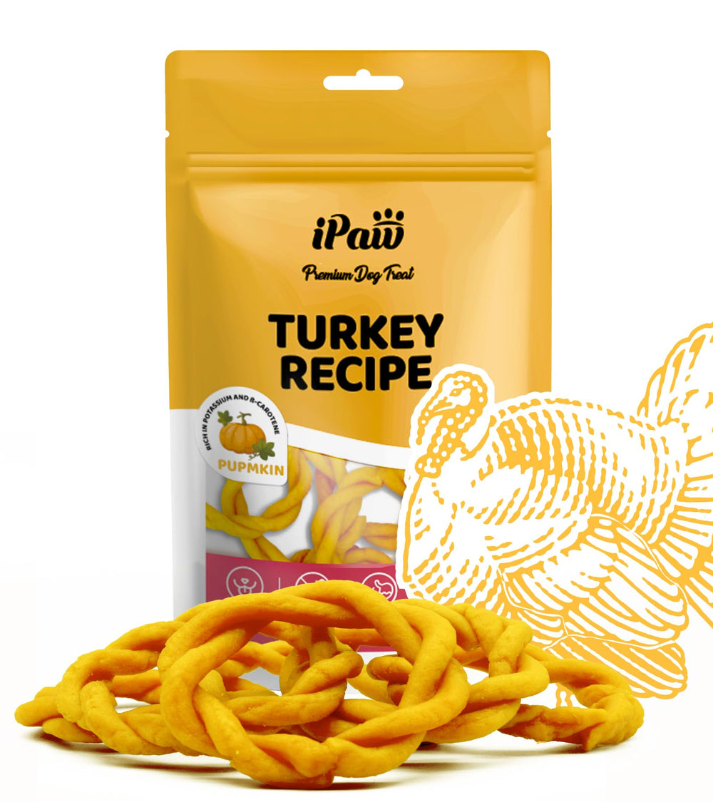 Friandise iPaw dinde en anneau au potiron, favorise la mastication et le plaisir.