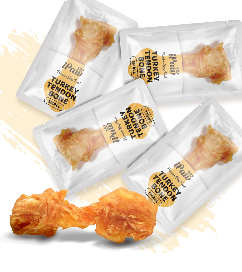 iPaw tendon de dinde emballage clair et sûr, alternative naturelle au cuir brut.