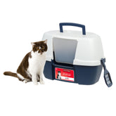 Bac litière Iris USA angulaire coin avant, optimisant l’espace pour votre chat.