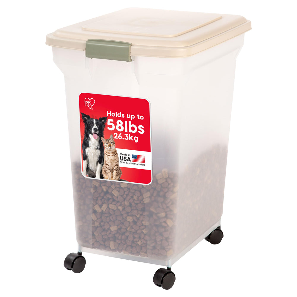 Conteneur Iris USA pour nourriture animale 58 lb avec roues, mobilité facilitée.