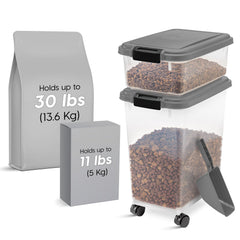 IRIS USA Conteneur nourriture chat 11 lb empilable pour rangement pratique.