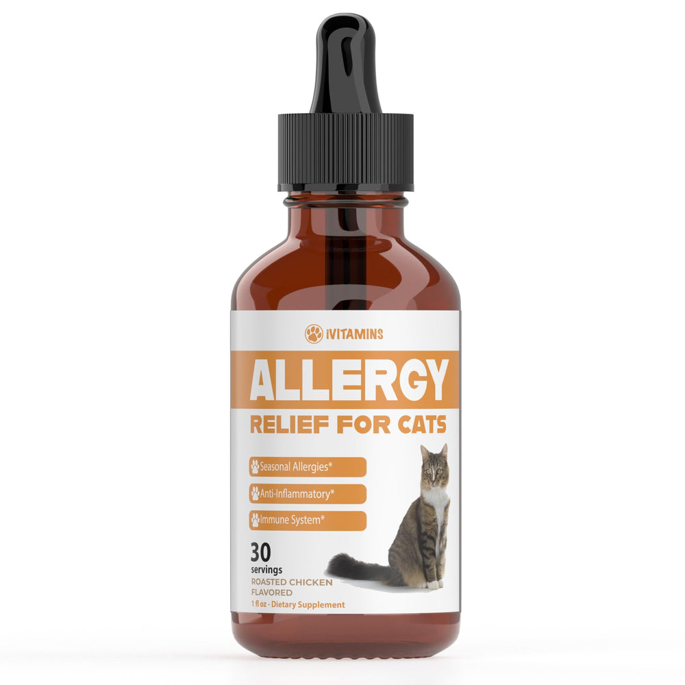 iVitamins soulagement allergie chat – bouteille avec pipette pour administration facile.