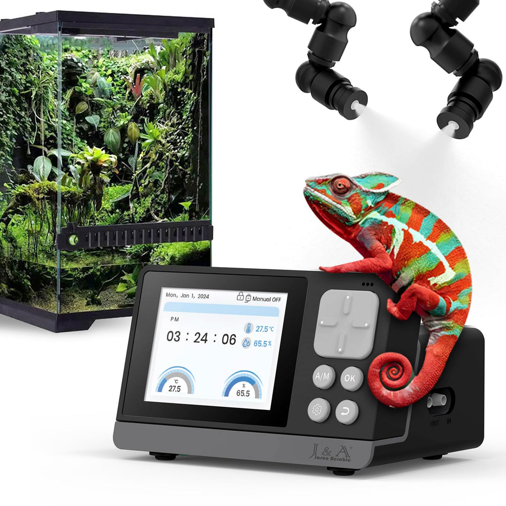 J&A Smart Reptile Mister avec écran LED affichant l’état et les données