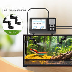 Système de brumisation reptile et sonde T/H pour surveiller humidité et température.