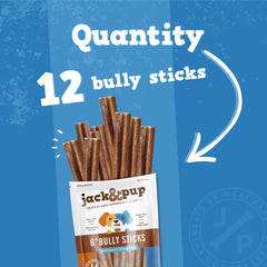 Jack&Pup bâtons de bœuf 6 pouces pack12 sans céréales – idéal pour chiens sensibles