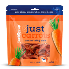 Jack&Pup Just Carrot Chews – emballage pratique pour une friandise saine et naturelle.