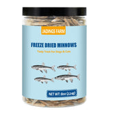 JADINGSFARM Minnows, boîte ouverte: friandises lyophilisées riches en protéines pour chiens et chats.