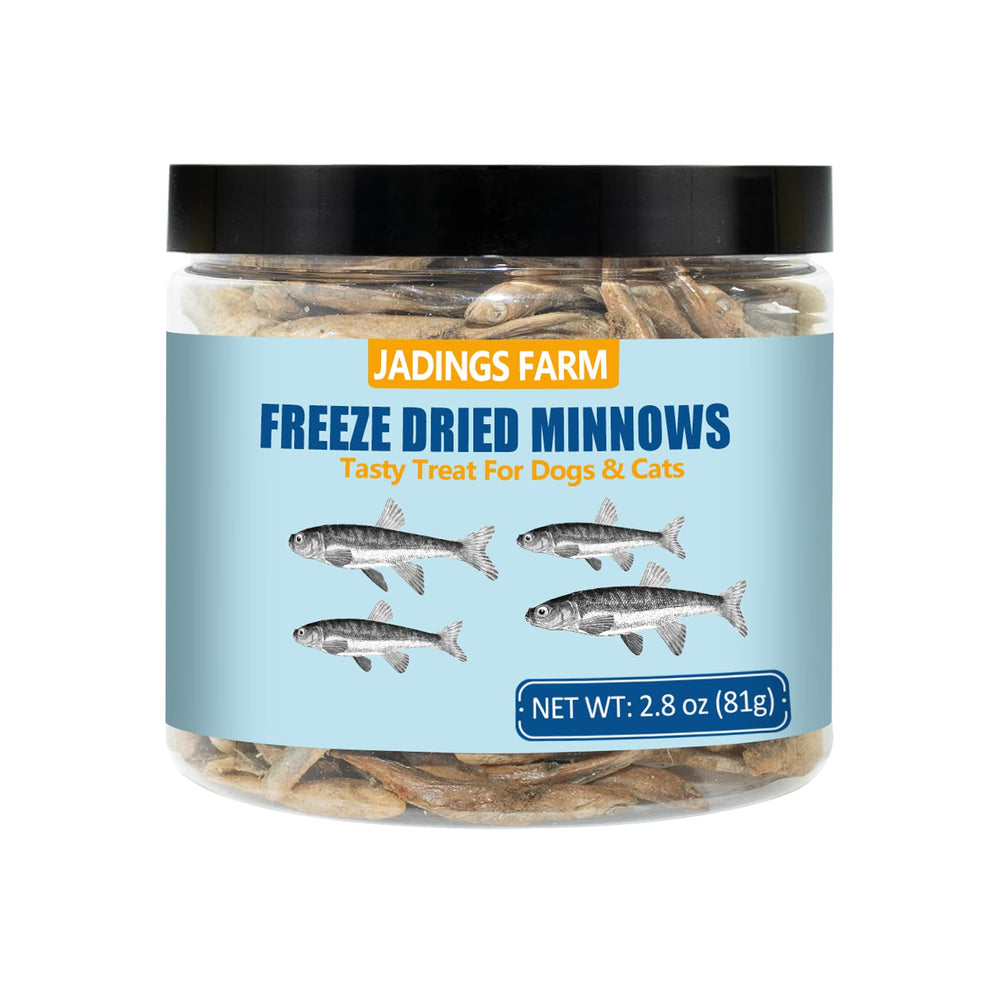 JADINGSFARM Minnows emballage avant, friandise naturelle sans additifs pour chiens et chats.