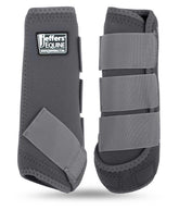 Bottes protectrices Jeffers équine gris, vue avant, maintien sûr pendant l'entraînement.