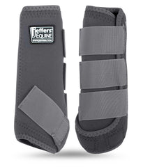 Bottes protectrices Jeffers équine gris, vue avant, maintien sûr pendant l'entraînement.