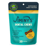Emballage Jiminy's friandises dentaires cannelle, usage pratique.