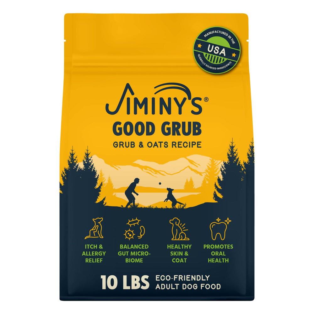 Jiminy's Good Grub sac chien seche: hypoallergénique pour chiens sensibles.