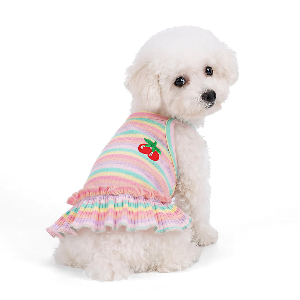 Jmkcoz T-shirt chien rayé rose, vue devant, coton léger et confortable