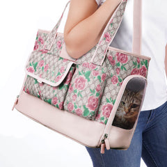 Johomviin sac porte-animal imprimé fleur, vue avant, pratique et sûr pour chats et petits chiens.