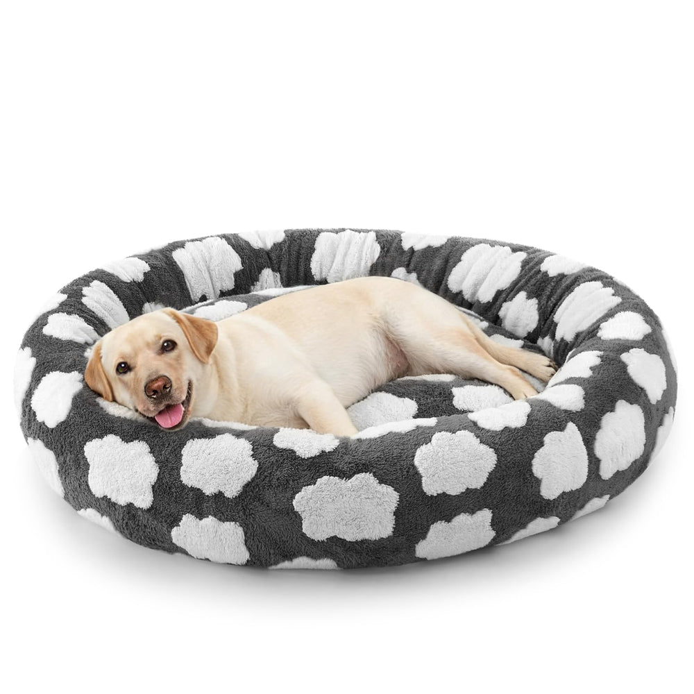 JOEJOY Donut lit chien rond en peluche avec housse amovible pour nettoyage facile