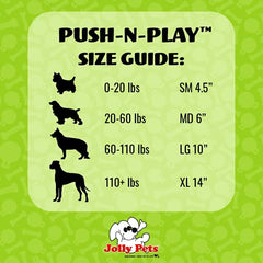 Jolly Pets Push-N-Play, balle durable fabriquée aux États‑Unis, résiste aux jeux énergiques.