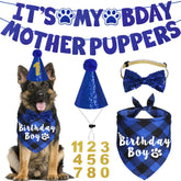 Bandana JOTFA bleu à carreaux, idéal pour l'anniversaire du chien.