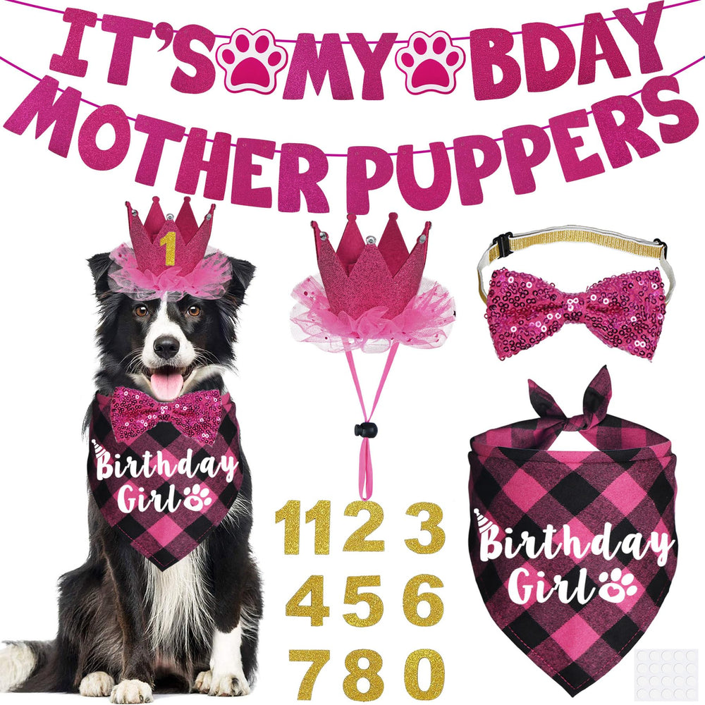 Affiche JOTFA bannière anniversaire chien rose, idéale pour les photos festives.