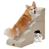 Joydeco escaliers chien-lit 29 pouces 5 marches beige — accès facile et sécurisé au lit pour votre animal.