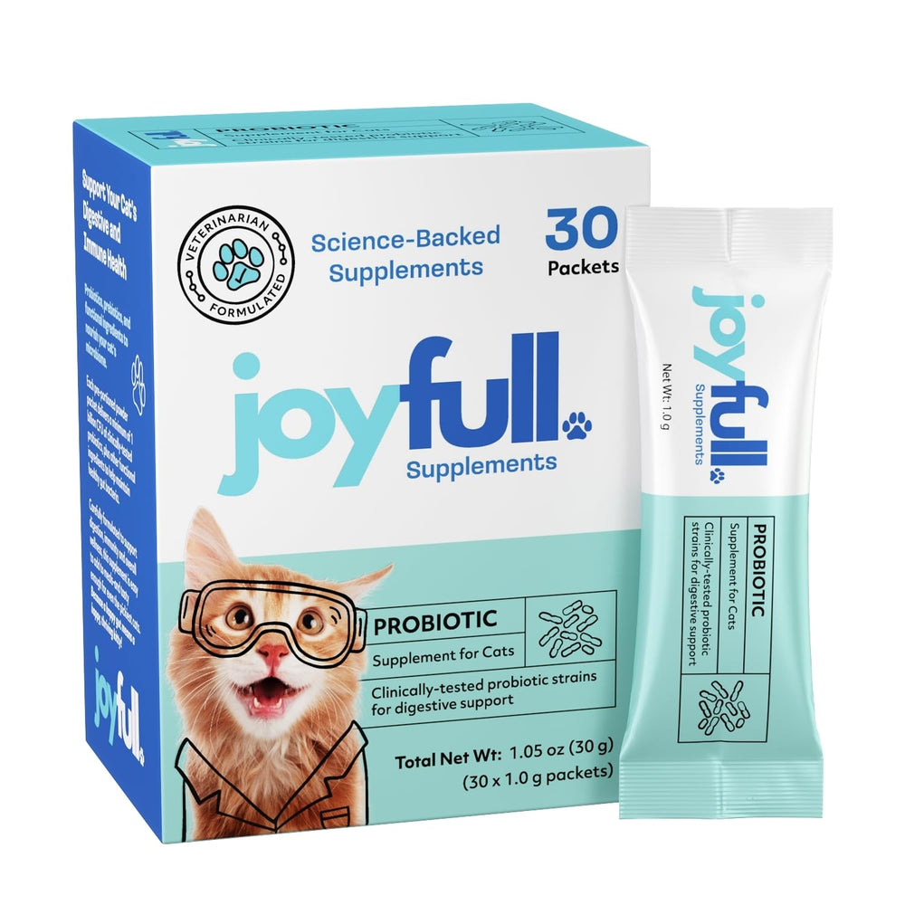 JoyFull probiotiques pour chats, sachet quotidien, soutien potentiel de la digestion.