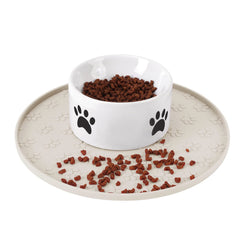 Tapis Joyinjojo d'alimentation pour chien et chat, rebord anti-débordement beige protège le sol.