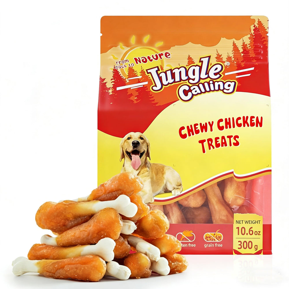 Friandise Jungle Calling os poulet mordante, récompense savoureuse pour chien actif.