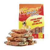 Friandise Jungle Calling : morue enrobée de poulet, protéine élevée pour récompenser votre chien.
