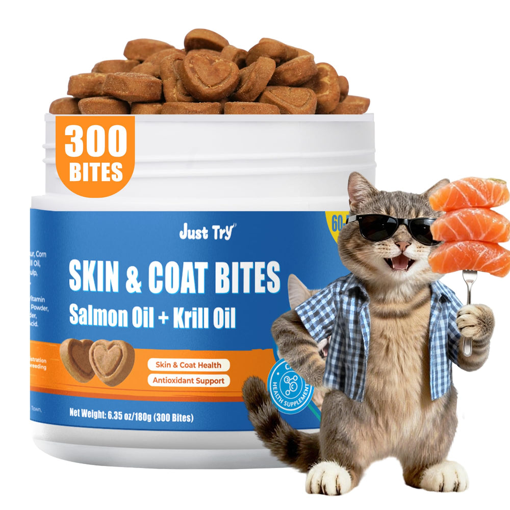 Just Try 300 Bites – huile de saumon pour pelage brillant et peau saine.