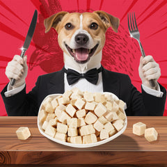 Just Try cubes poulet séché pour chien, snack protéiné.