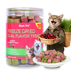 Just Try – emballage clair présentant des friandises chat protéine élevée.