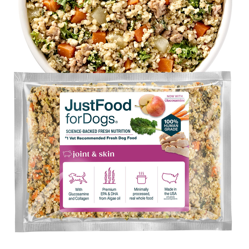 JustFoodForDogs: nourriture surgelée pour articulations et mobilité lors des promenades.