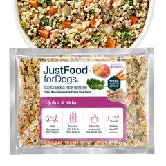 JustFoodForDogs: nourriture surgelée pour articulations et mobilité lors des promenades.