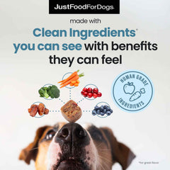 JustFoodForDogs — ingrédients naturels algue huile, peau et joints sains.